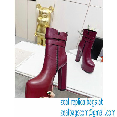 Saint Laurent Heel 14.5cm Platform 4.5cm Mina Buckle Booties Smooth Leather Burgundy 2022