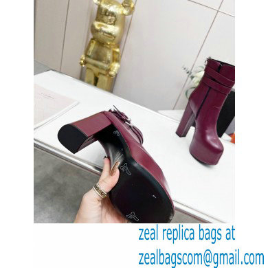 Saint Laurent Heel 14.5cm Platform 4.5cm Mina Buckle Booties Smooth Leather Burgundy 2022