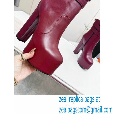 Saint Laurent Heel 14.5cm Platform 4.5cm Mina Buckle Booties Smooth Leather Burgundy 2022