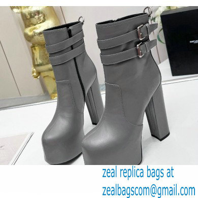 Saint Laurent Heel 14.5cm Platform 4.5cm Mina Buckle Booties Smooth Leather Gray 2022