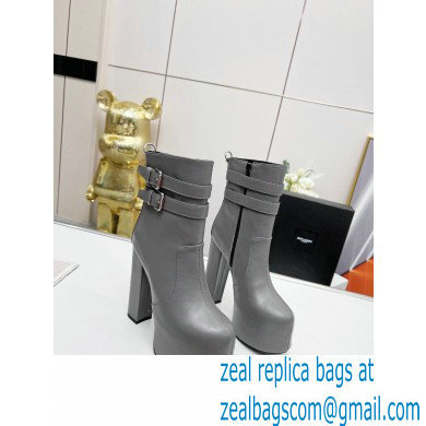 Saint Laurent Heel 14.5cm Platform 4.5cm Mina Buckle Booties Smooth Leather Gray 2022