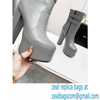 Saint Laurent Heel 14.5cm Platform 4.5cm Mina Buckle Booties Smooth Leather Gray 2022