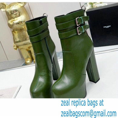 Saint Laurent Heel 14.5cm Platform 4.5cm Mina Buckle Booties Smooth Leather Green 2022 - Click Image to Close