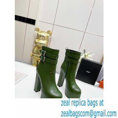 Saint Laurent Heel 14.5cm Platform 4.5cm Mina Buckle Booties Smooth Leather Green 2022 - Click Image to Close