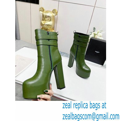 Saint Laurent Heel 14.5cm Platform 4.5cm Mina Buckle Booties Smooth Leather Green 2022