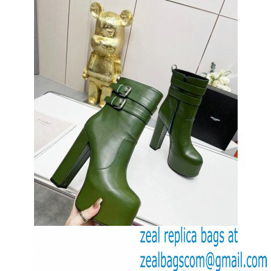 Saint Laurent Heel 14.5cm Platform 4.5cm Mina Buckle Booties Smooth Leather Green 2022 - Click Image to Close