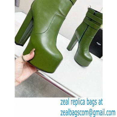 Saint Laurent Heel 14.5cm Platform 4.5cm Mina Buckle Booties Smooth Leather Green 2022