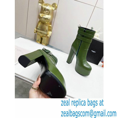 Saint Laurent Heel 14.5cm Platform 4.5cm Mina Buckle Booties Smooth Leather Green 2022 - Click Image to Close