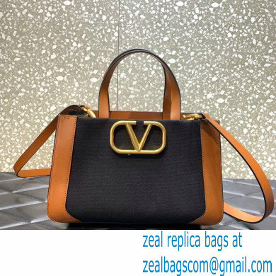 VALENTINO GARAVANI Vlogo Signature Small Canvas Tote Bag brown/navy blue 2022