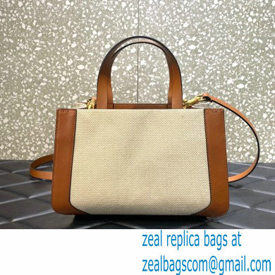 VALENTINO GARAVANI Vlogo Signature Small Canvas Tote Bag brown/white 2022 - Click Image to Close