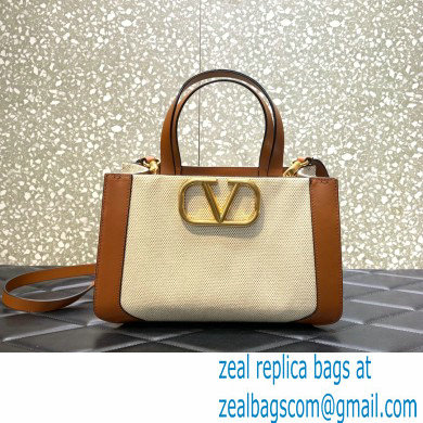 VALENTINO GARAVANI Vlogo Signature Small Canvas Tote Bag brown/white 2022 - Click Image to Close