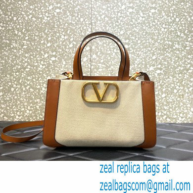 VALENTINO GARAVANI Vlogo Signature Small Canvas Tote Bag brown/white 2022