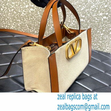 VALENTINO GARAVANI Vlogo Signature Small Canvas Tote Bag brown/white 2022 - Click Image to Close