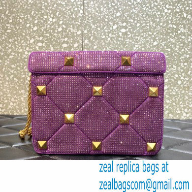 VALENTINO MEDIUM ROMAN STUD THE SHOULDER BAG WITH CHAIN AND SPARKLING EMBROIDERY PURPLE 2022