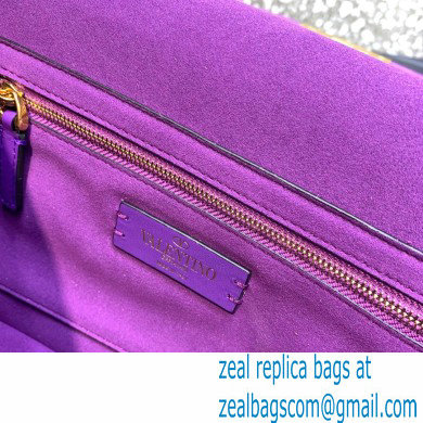 VALENTINO MEDIUM ROMAN STUD THE SHOULDER BAG WITH CHAIN AND SPARKLING EMBROIDERY PURPLE 2022