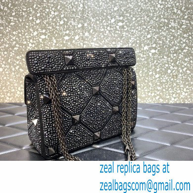 VALENTINO MEDIUM ROMAN STUD THE SHOULDER BAG WITH CHAIN AND SPARKLING EMBROIDERY black 2022