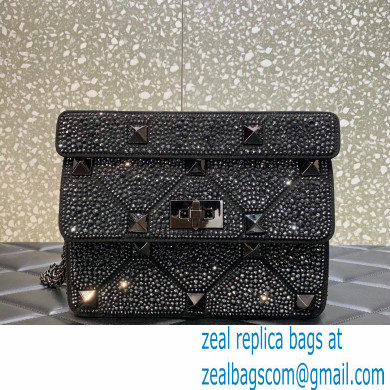 VALENTINO MEDIUM ROMAN STUD THE SHOULDER BAG WITH CHAIN AND SPARKLING EMBROIDERY black 2022