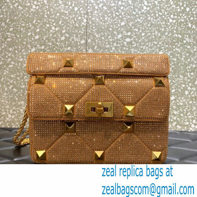VALENTINO MEDIUM ROMAN STUD THE SHOULDER BAG WITH CHAIN AND SPARKLING EMBROIDERY caramel 2022