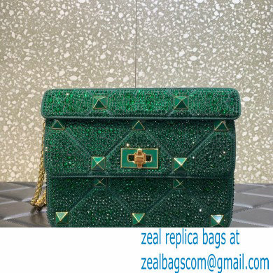 VALENTINO MEDIUM ROMAN STUD THE SHOULDER BAG WITH CHAIN AND SPARKLING EMBROIDERY green 2022