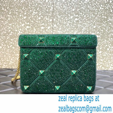 VALENTINO MEDIUM ROMAN STUD THE SHOULDER BAG WITH CHAIN AND SPARKLING EMBROIDERY green 2022