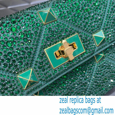 VALENTINO MEDIUM ROMAN STUD THE SHOULDER BAG WITH CHAIN AND SPARKLING EMBROIDERY green 2022