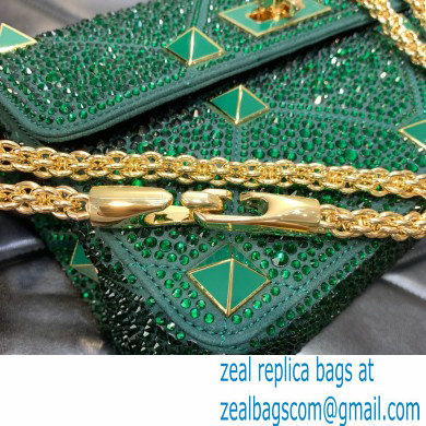 VALENTINO MEDIUM ROMAN STUD THE SHOULDER BAG WITH CHAIN AND SPARKLING EMBROIDERY green 2022