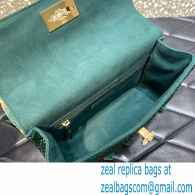 VALENTINO MEDIUM ROMAN STUD THE SHOULDER BAG WITH CHAIN AND SPARKLING EMBROIDERY green 2022