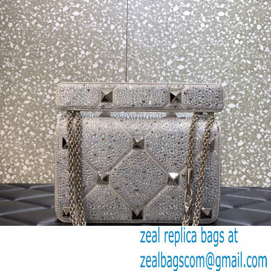 VALENTINO MEDIUM ROMAN STUD THE SHOULDER BAG WITH CHAIN AND SPARKLING EMBROIDERY silver 2022