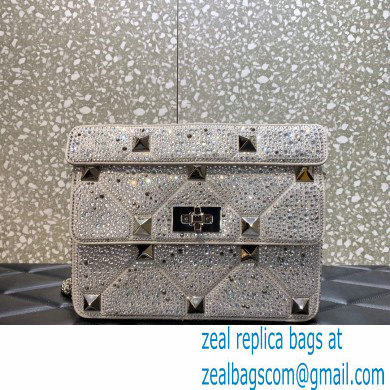 VALENTINO MEDIUM ROMAN STUD THE SHOULDER BAG WITH CHAIN AND SPARKLING EMBROIDERY silver 2022