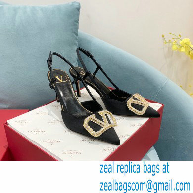 VALENTINO VLOGO SIGNATURE SATIN SLINGBACK PUMPS 80MM black 2022