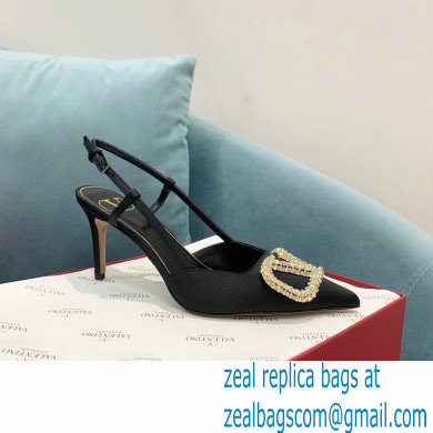 VALENTINO VLOGO SIGNATURE SATIN SLINGBACK PUMPS 80MM black 2022