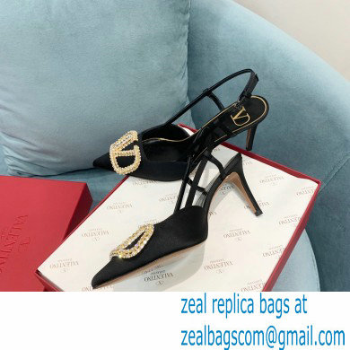 VALENTINO VLOGO SIGNATURE SATIN SLINGBACK PUMPS 80MM black 2022