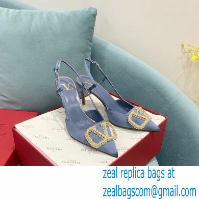 VALENTINO VLOGO SIGNATURE SATIN SLINGBACK PUMPS 80MM blue 2022