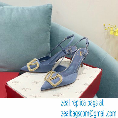 VALENTINO VLOGO SIGNATURE SATIN SLINGBACK PUMPS 80MM blue 2022