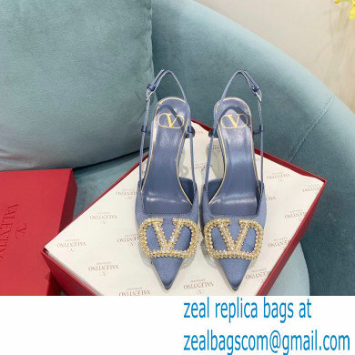 VALENTINO VLOGO SIGNATURE SATIN SLINGBACK PUMPS 80MM blue 2022