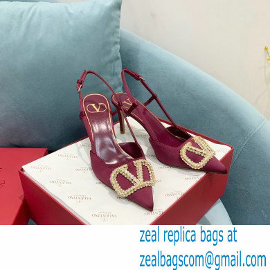 VALENTINO VLOGO SIGNATURE SATIN SLINGBACK PUMPS 80MM burgundy 2022