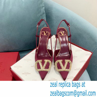 VALENTINO VLOGO SIGNATURE SATIN SLINGBACK PUMPS 80MM burgundy 2022