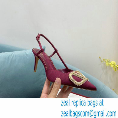 VALENTINO VLOGO SIGNATURE SATIN SLINGBACK PUMPS 80MM burgundy 2022