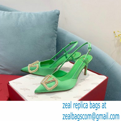 VALENTINO VLOGO SIGNATURE SATIN SLINGBACK PUMPS 80MM green 2022