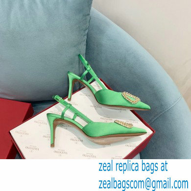 VALENTINO VLOGO SIGNATURE SATIN SLINGBACK PUMPS 80MM green 2022