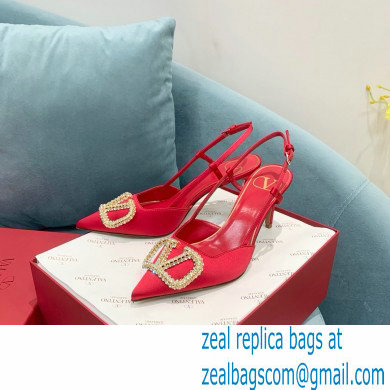 VALENTINO VLOGO SIGNATURE SATIN SLINGBACK PUMPS 80MM red 2022