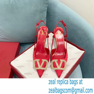 VALENTINO VLOGO SIGNATURE SATIN SLINGBACK PUMPS 80MM red 2022