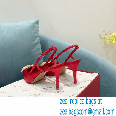 VALENTINO VLOGO SIGNATURE SATIN SLINGBACK PUMPS 80MM red 2022