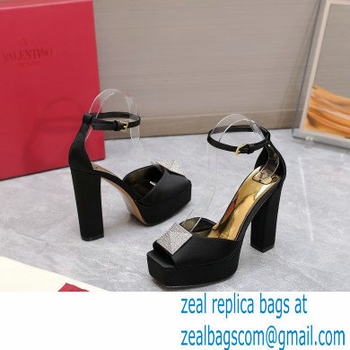 Valentino Heel 13cm platform 3.5cm ONE STUD open-toe Pumps in Satin Black 2022 - Click Image to Close