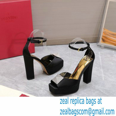 Valentino Heel 13cm platform 3.5cm ONE STUD open-toe Pumps in Satin Black 2022