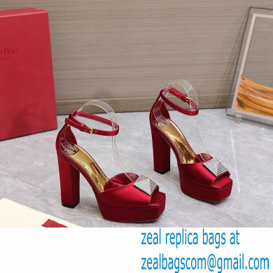 Valentino Heel 13cm platform 3.5cm ONE STUD open-toe Pumps in Satin Dark Red 2022