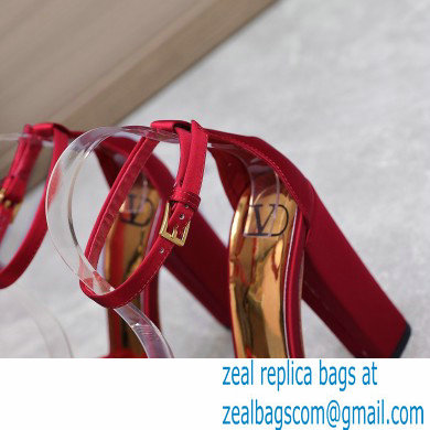 Valentino Heel 13cm platform 3.5cm ONE STUD open-toe Pumps in Satin Dark Red 2022 - Click Image to Close
