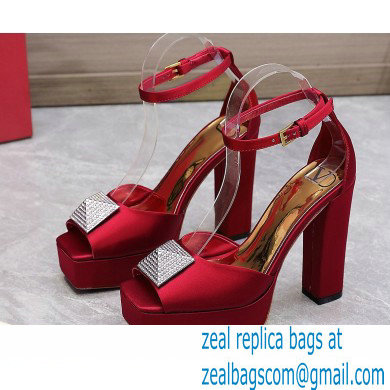 Valentino Heel 13cm platform 3.5cm ONE STUD open-toe Pumps in Satin Dark Red 2022