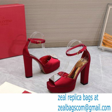 Valentino Heel 13cm platform 3.5cm ONE STUD open-toe Pumps in Satin Dark Red 2022