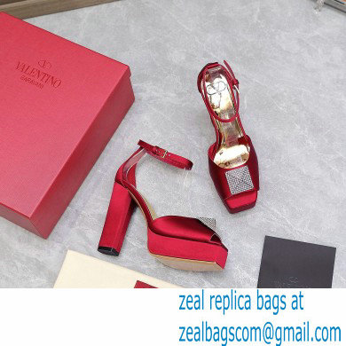 Valentino Heel 13cm platform 3.5cm ONE STUD open-toe Pumps in Satin Dark Red 2022